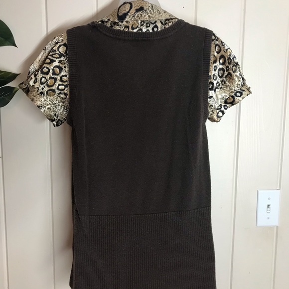 AGB Brown & Cheetah Animal Print Blouse 
Size Large 10 - 12
55% Ramie 45% Cotton - Picture 7 of 12